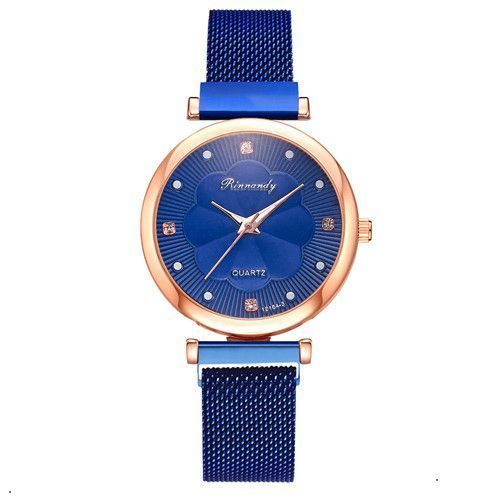 Alloy Mesh Strap Flower Dial Female Magnet Buckle Quartz Watch Bracelet Set