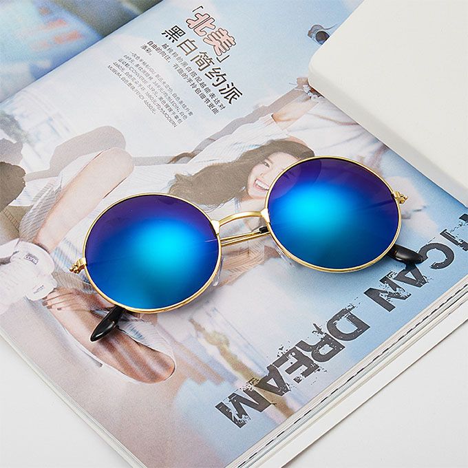 Round Retro Sunglasses-Blue