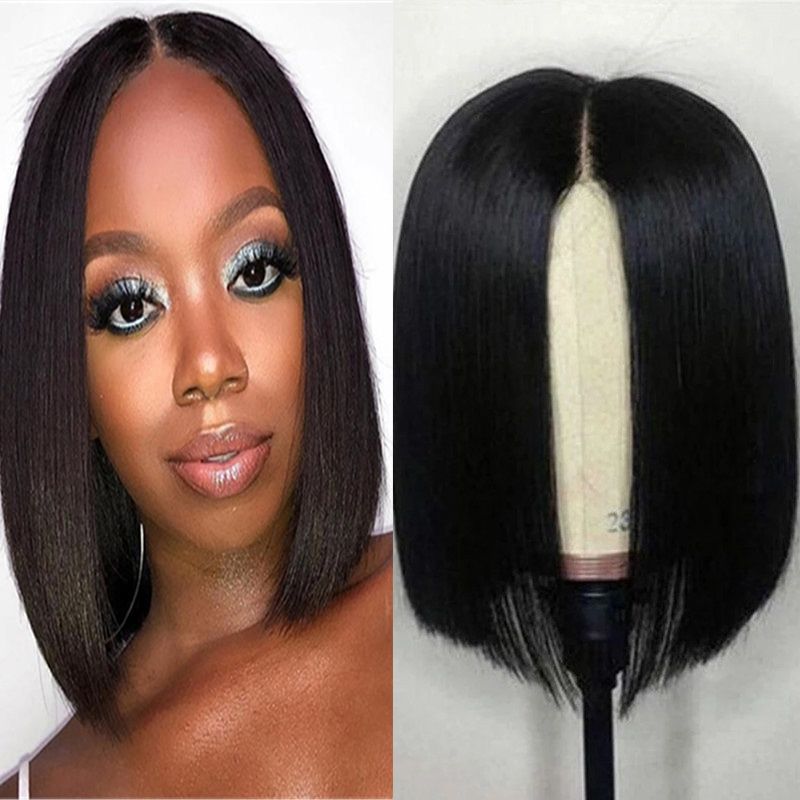 Wig Women's Middle Part Bangs Short Straight Hair