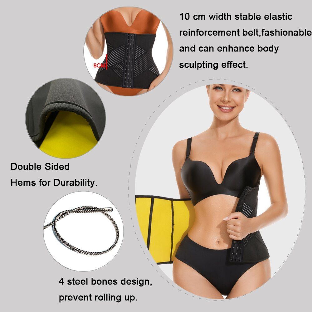 Waist Trainer For Women Waist Cincher Sweat Band Weight Loss  Neoprene Slimming Gridle Gym Corset Body Shaper-black-YDN5091