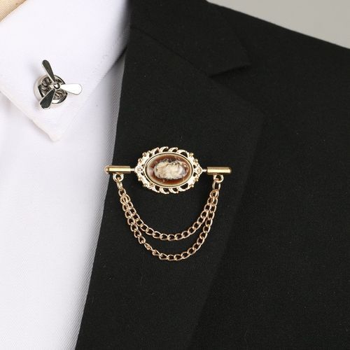 Suit Badge Style Gold Chain Tassel Rudder Men's Women Brooch Pin Lapel Buckle