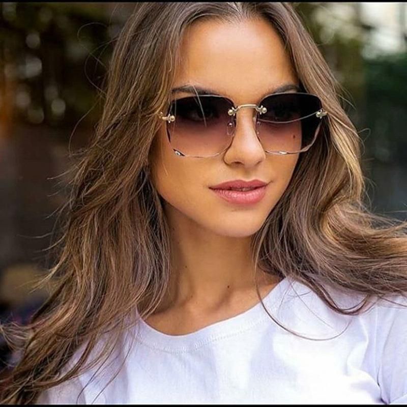 Rimless Square Sunglasses Fashion Trend Cut Edge Sunglasses Grey