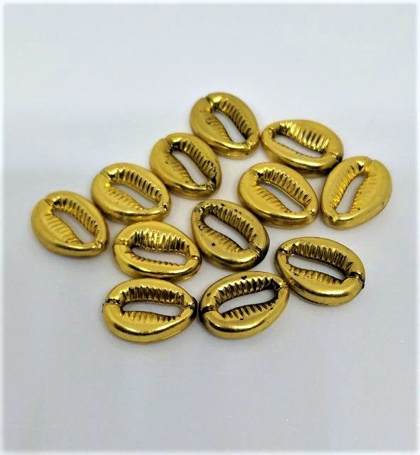 Gold Coloured Cowrie Beads For Hair Braids And Jewelry 12pcs