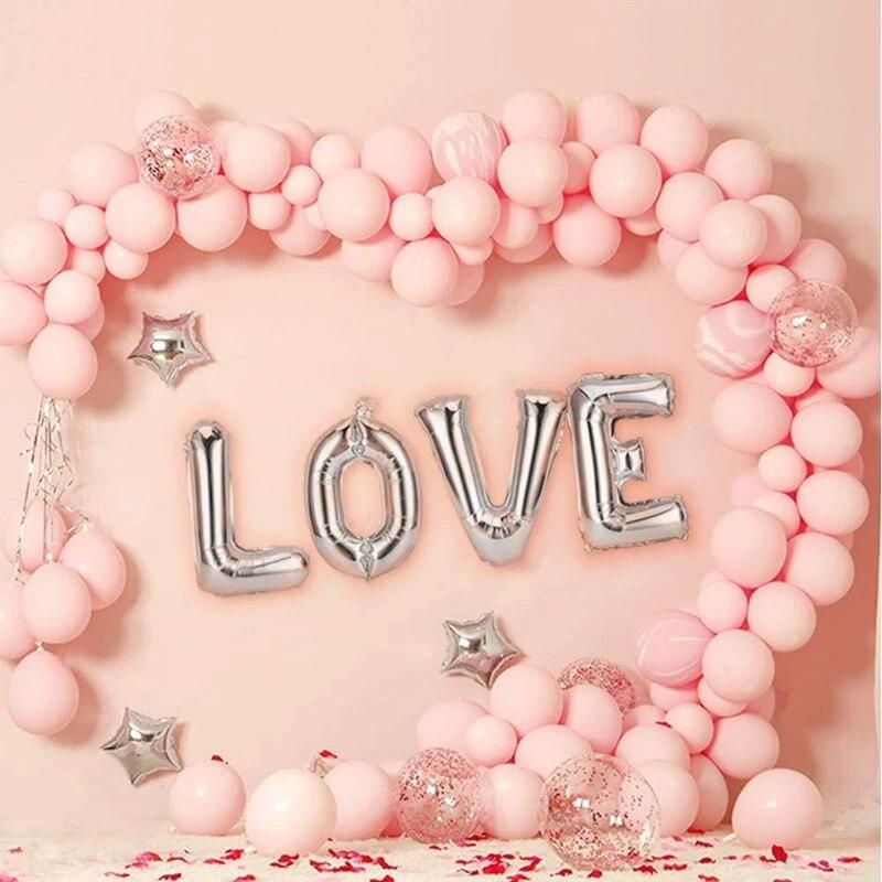 144pcs Foil Ballon Decoration Wedding Baby Shower Party Supplies Pink White Balloon Arch Garland Set LOVE Star Heart Shaped