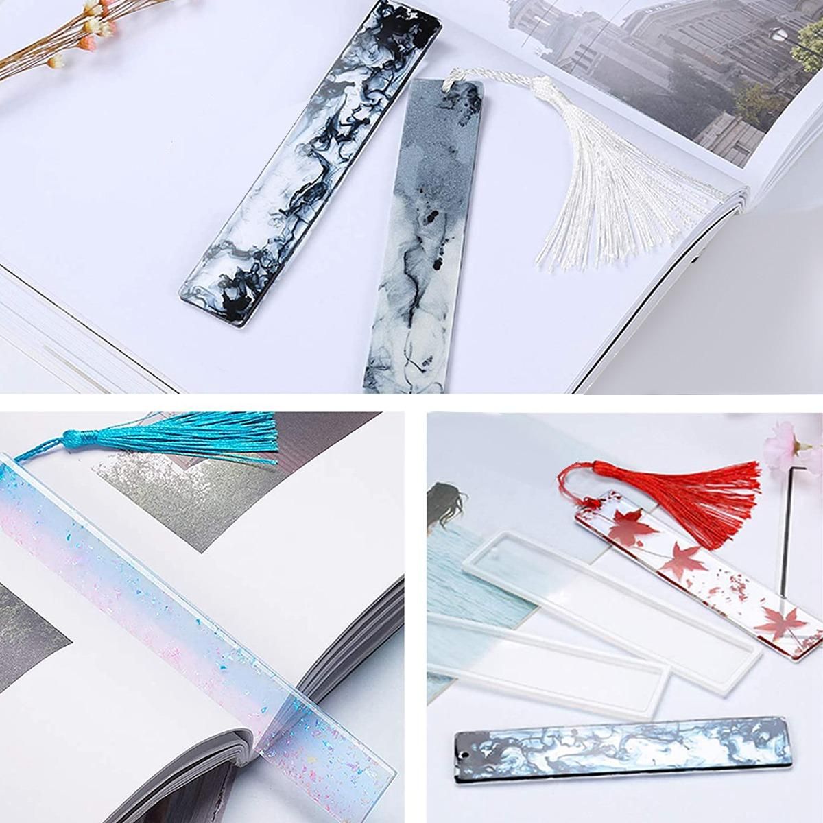 6 Pcs/Set 5.7 Inch Rectangle Silicone Bookmark Mold DIY Bookmark Mould Making Epoxy Resin Jewelry Craft Transparent Mold