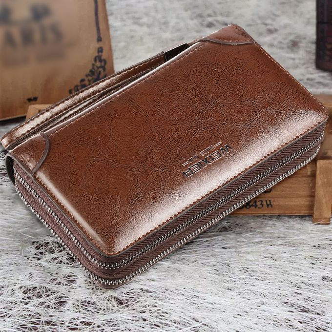 Men's Leather Wallet Large Capacity Purse Men's Clip Bag Card Bag-Brown