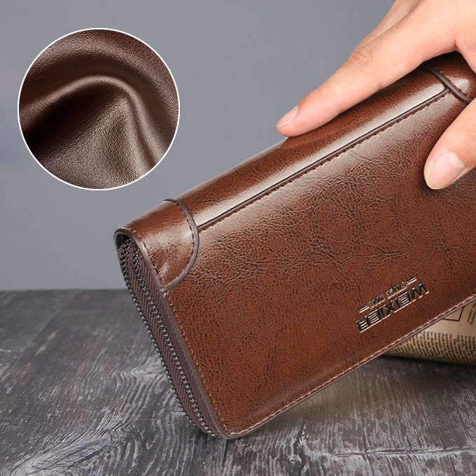 Men's Leather Wallet Large Capacity Purse Men's Clip Bag Card Bag-Brown