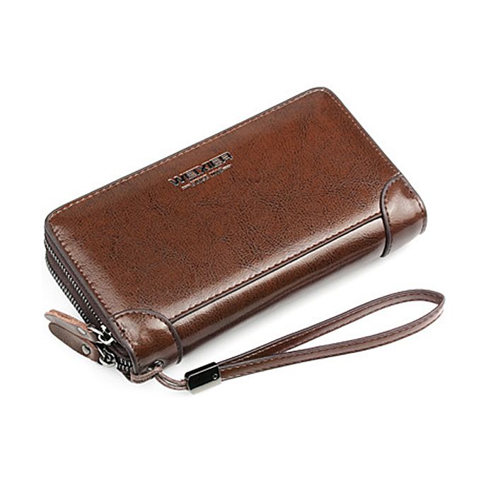 Men's Leather Wallet Large Capacity Purse Men's Clip Bag Card Bag-Brown