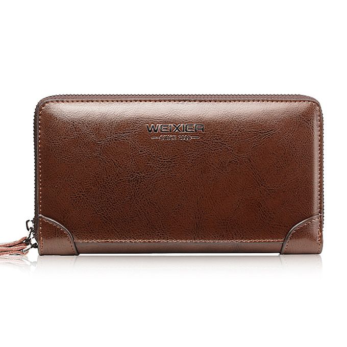 Men's Leather Wallet Large Capacity Purse Men's Clip Bag Card Bag-Brown