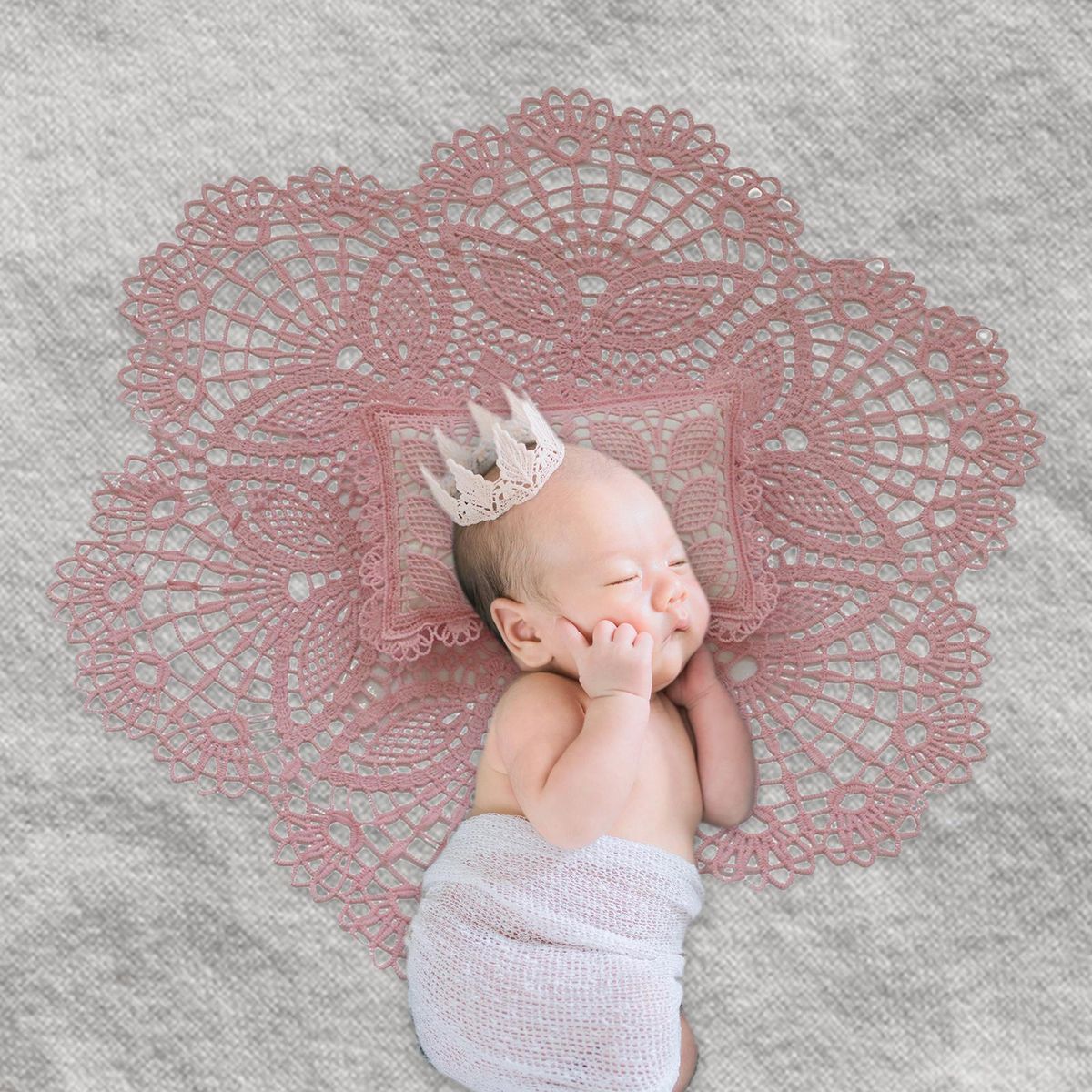 Newborn Photography Props Mat Pillow Skin Friendly Lace Trim For Pink