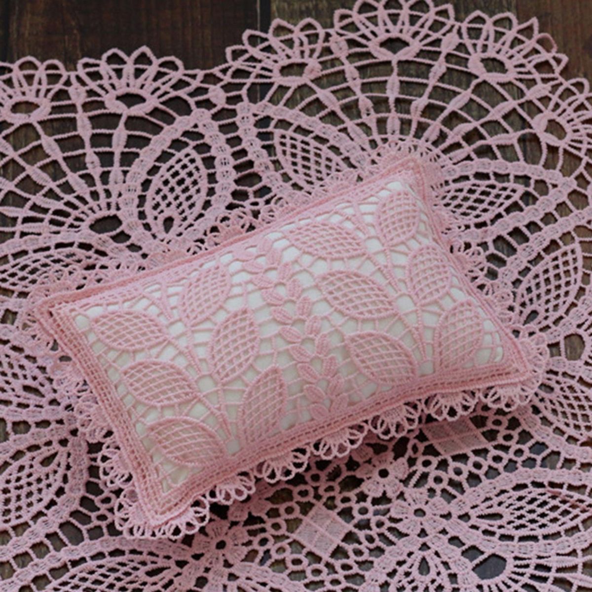 Newborn Photography Props Mat Pillow Skin Friendly Lace Trim For Pink