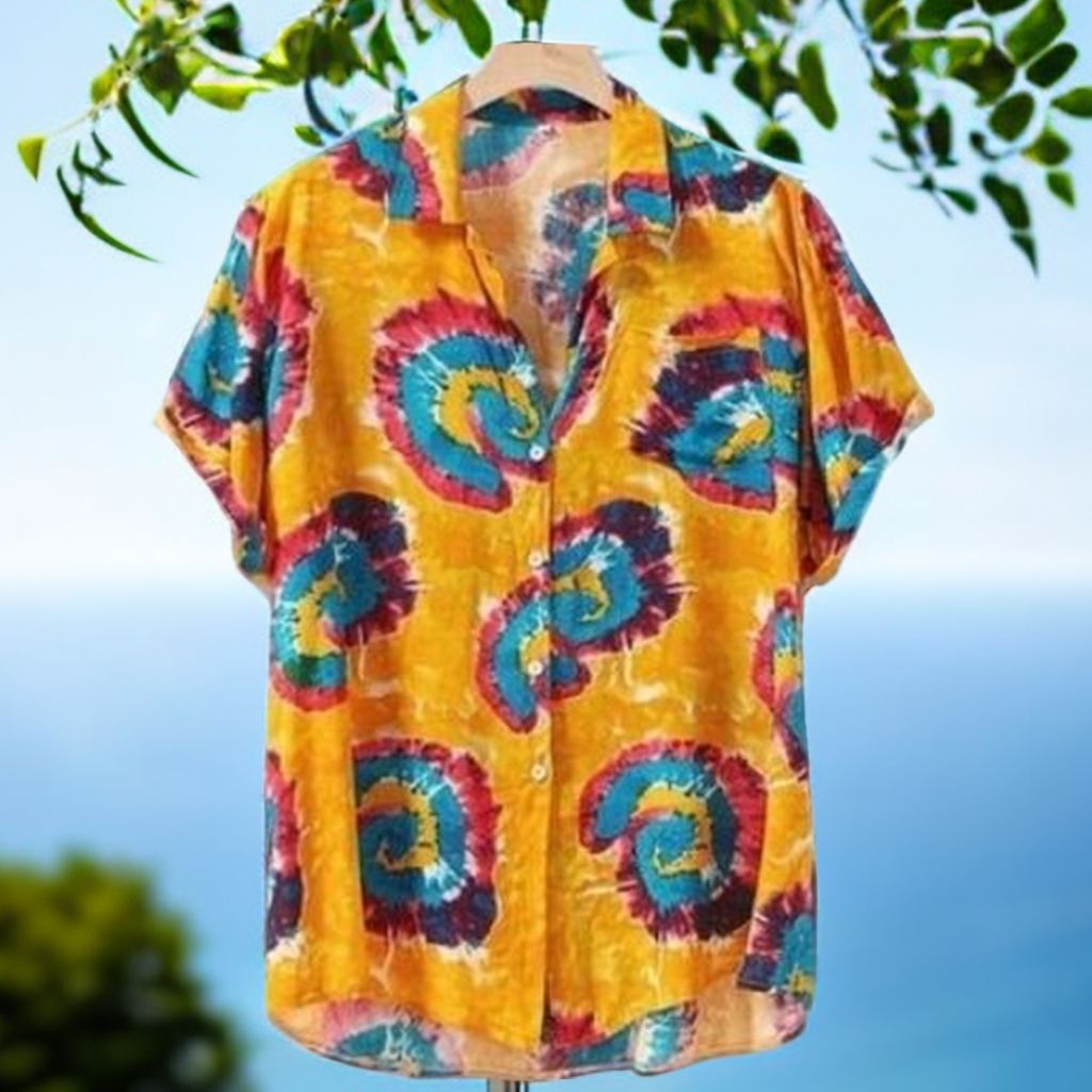 Men's Casual Vintage Shirts Short Sleeve Hawaii Beach T-Shirt