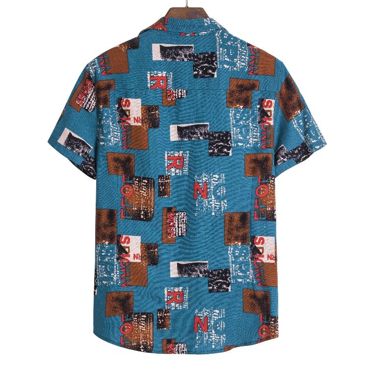 Men's Casual Short Sleeve Shirt- Blue