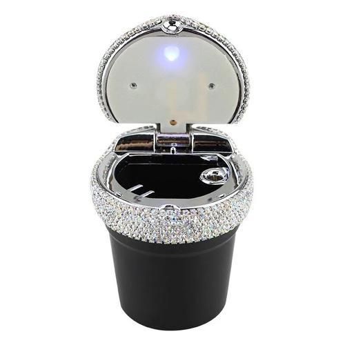 Rhinestone Portable Car Ashtray With Led Light Crystal Diamond Car Ash Tray Ashtray Storage Cup Holder For Girls Car Accessories