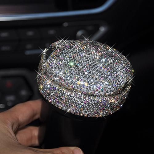 Rhinestone Portable Car Ashtray With Led Light Crystal Diamond Car Ash Tray Ashtray Storage Cup Holder For Girls Car Accessories