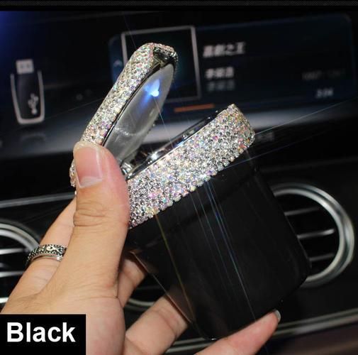 Rhinestone Portable Car Ashtray With Led Light Crystal Diamond Car Ash Tray Ashtray Storage Cup Holder For Girls Car Accessories