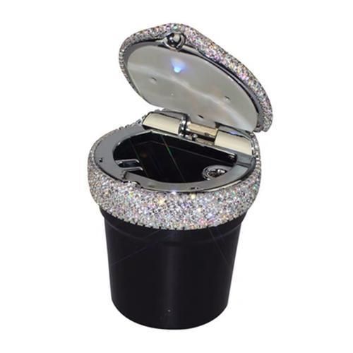 Rhinestone Portable Car Ashtray With Led Light Crystal Diamond Car Ash Tray Ashtray Storage Cup Holder For Girls Car Accessories