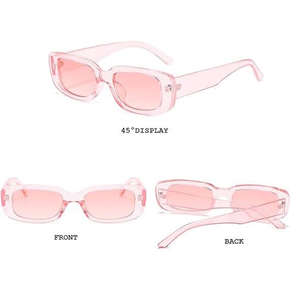 Retro Women Rectangle Sunglasses Narrow Square Frame Driving Glasses UV400 Protection (Pink)