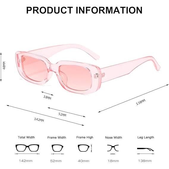 Retro Women Rectangle Sunglasses Narrow Square Frame Driving Glasses UV400 Protection (Pink)