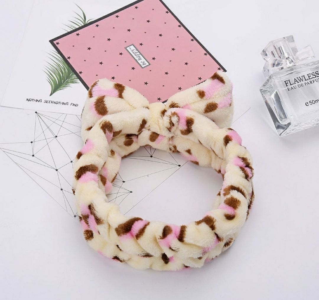 Headband  (Velvet Makeup/ Shower & Sleep ) Pink & Cream Dot