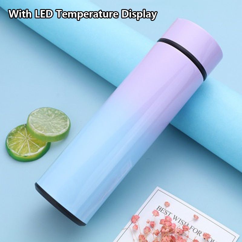Intelligent Thermos Vacuum Flasks For Tea Water Coffee Thermo Bottle Cup Temperature Display Stainless Steel Thermal Mug Purple Blue 500ML