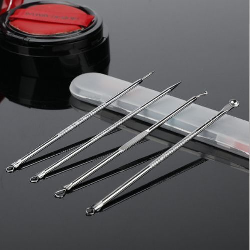 4pcs Stainless Steel Facial Acne Blackhead Remover Needles Kit Extractor Tool