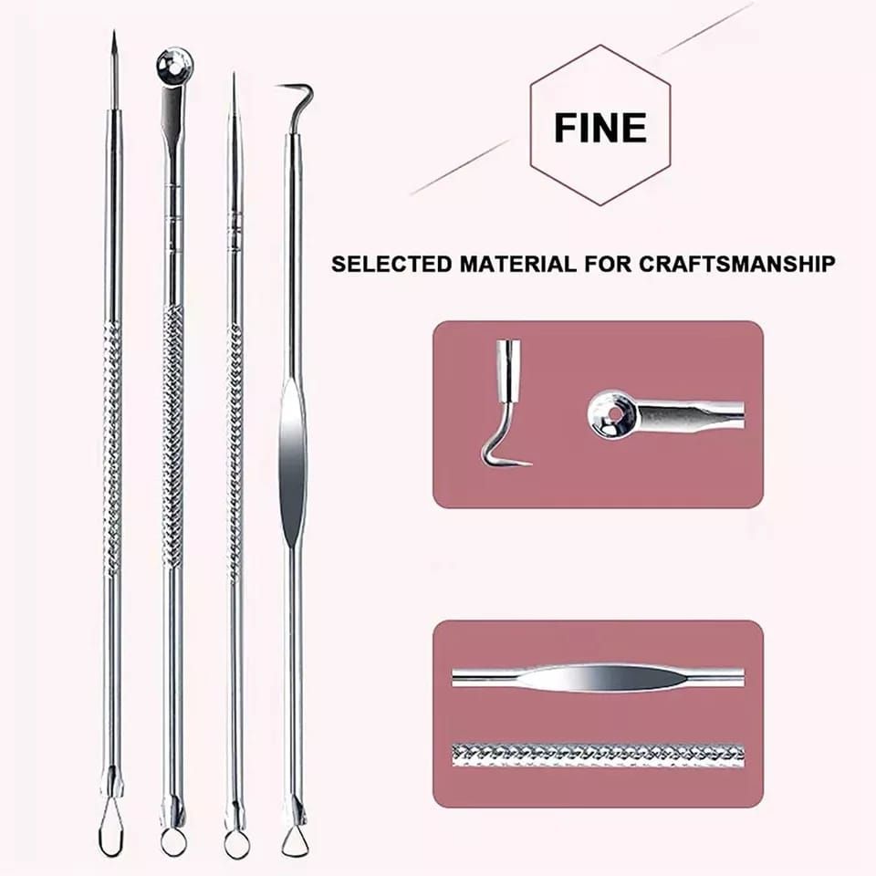 4pcs Stainless Steel Facial Acne Blackhead Remover Needles Kit Extractor Tool