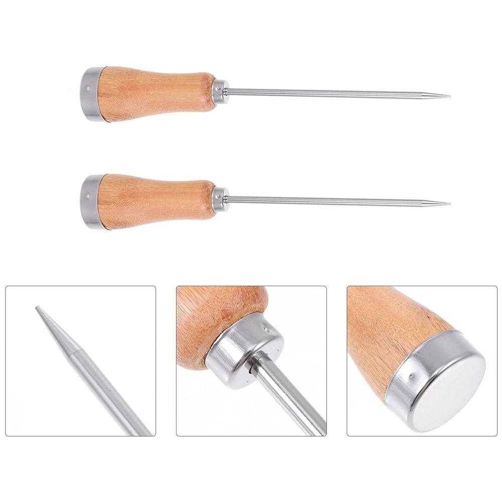 2PCS Ice Picker with Safety Wooden Handle Stainless Steel