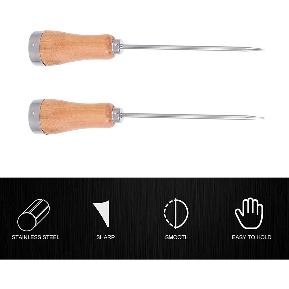 2PCS Ice Picker with Safety Wooden Handle Stainless Steel