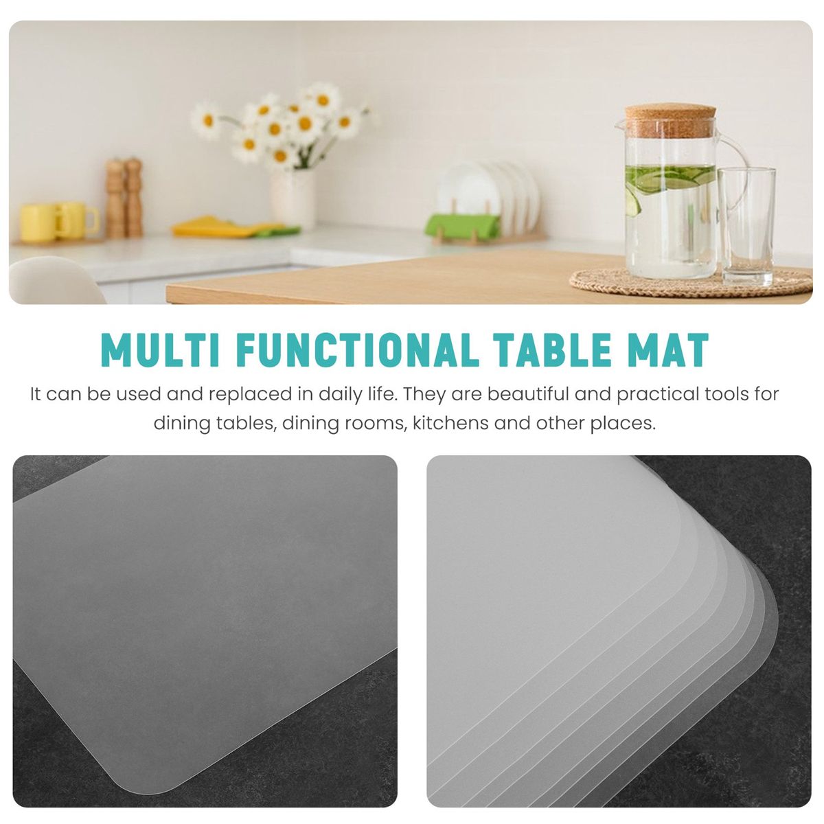 8 Transparent P Mats Washable White Dining Table P Mat Plastic Non- Heat Resistant
