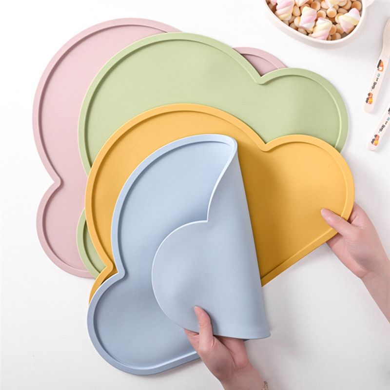 Silicone Pmat Cloud Shape Food Grade Heat Resistant Kids Plate Mat Kids Portable Pmat for Dining Table Blue