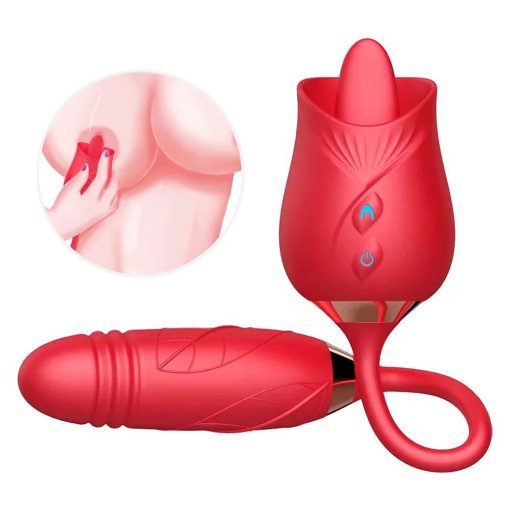 USB Charging Two-in-one Automatic Retractable Powerful Clitoral Stimulator Libido Toy Rose Vibrator