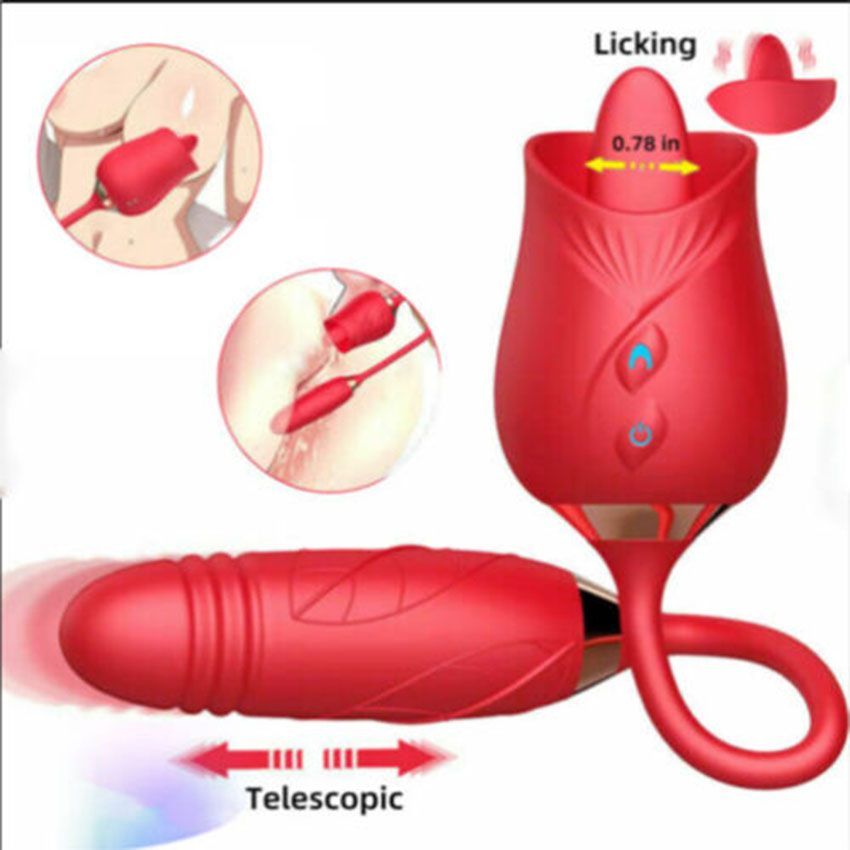 USB Charging Two-in-one Automatic Retractable Powerful Clitoral Stimulator Libido Toy Rose Vibrator
