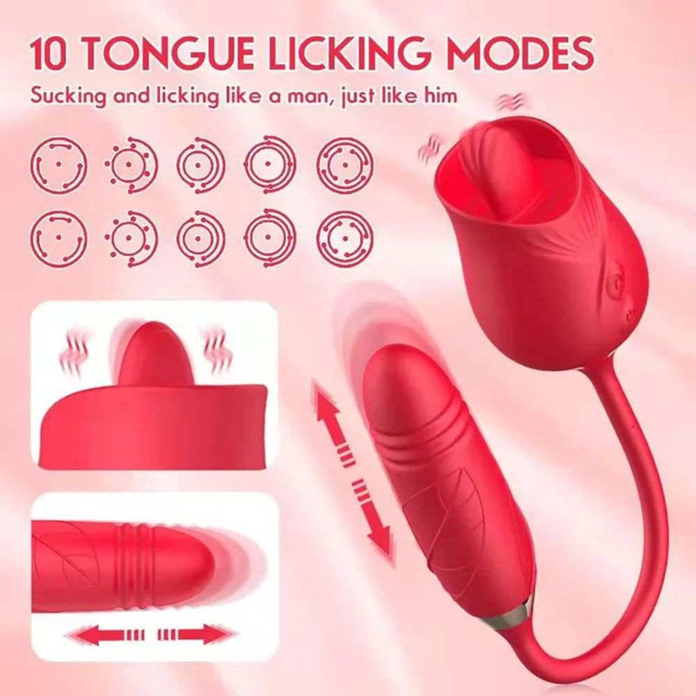 USB Charging Two-in-one Automatic Retractable Powerful Clitoral Stimulator Libido Toy Rose Vibrator