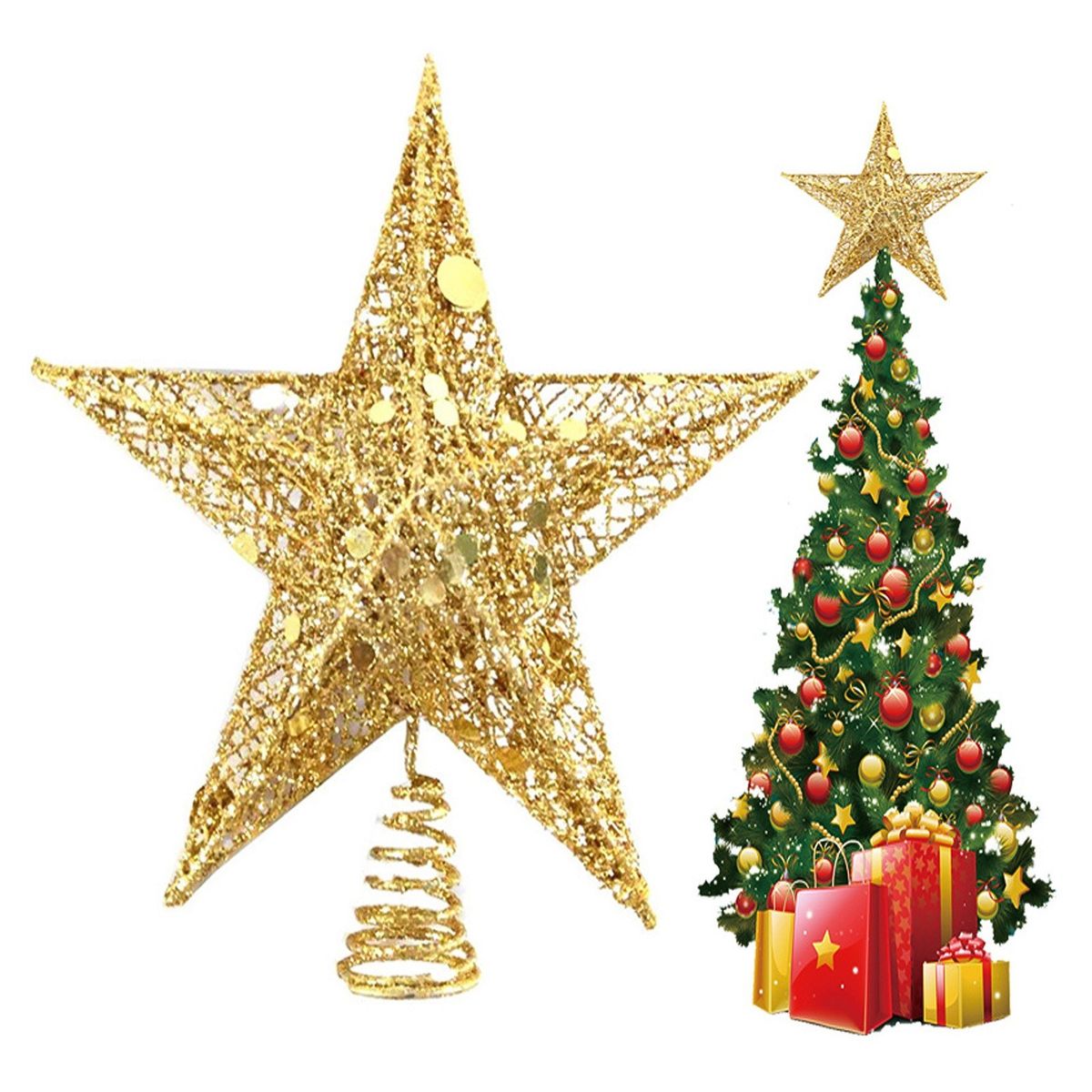 Glittered Christmas Tree Topper Gold Star Treetop Decoration