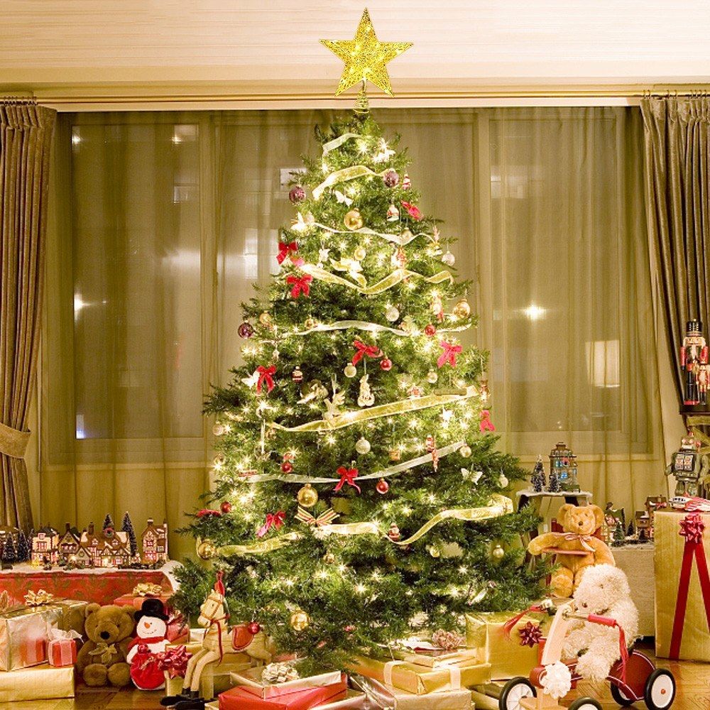 Glittered Christmas Tree Topper Gold Star Treetop Decoration