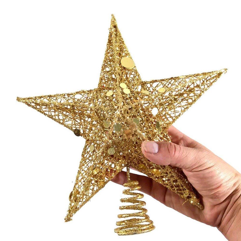 Glittered Christmas Tree Topper Gold Star Treetop Decoration