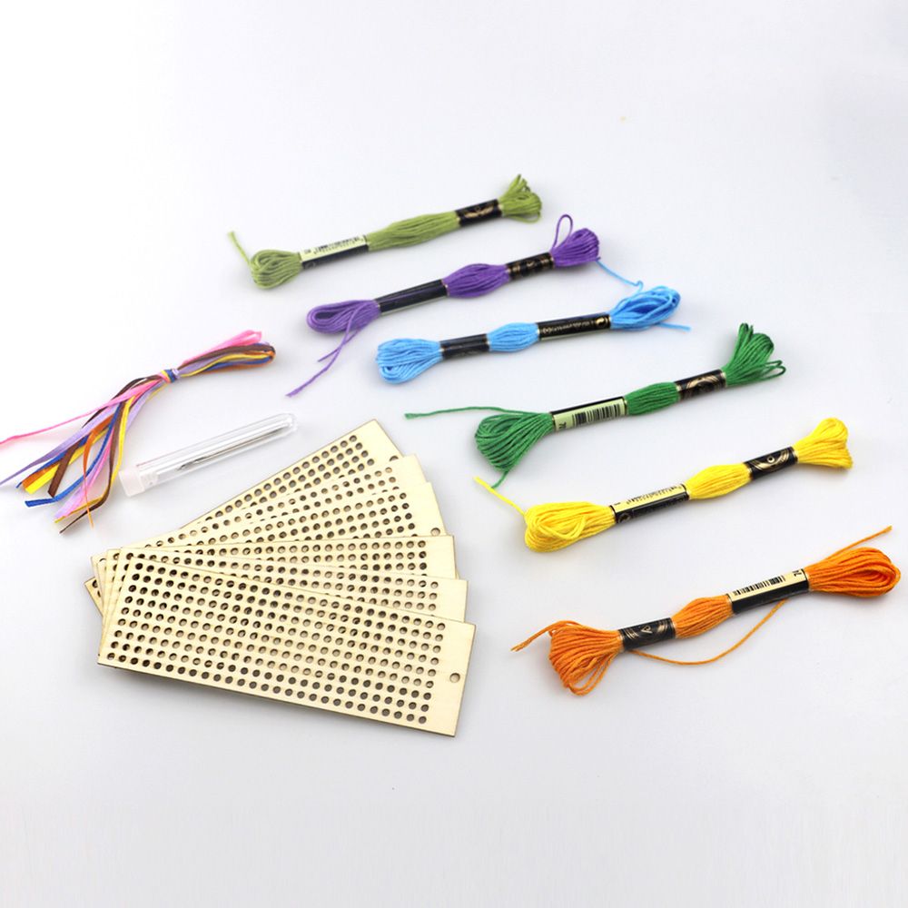 6Pcs Wooden Bookmark With Colour Embroidery Threads DIY