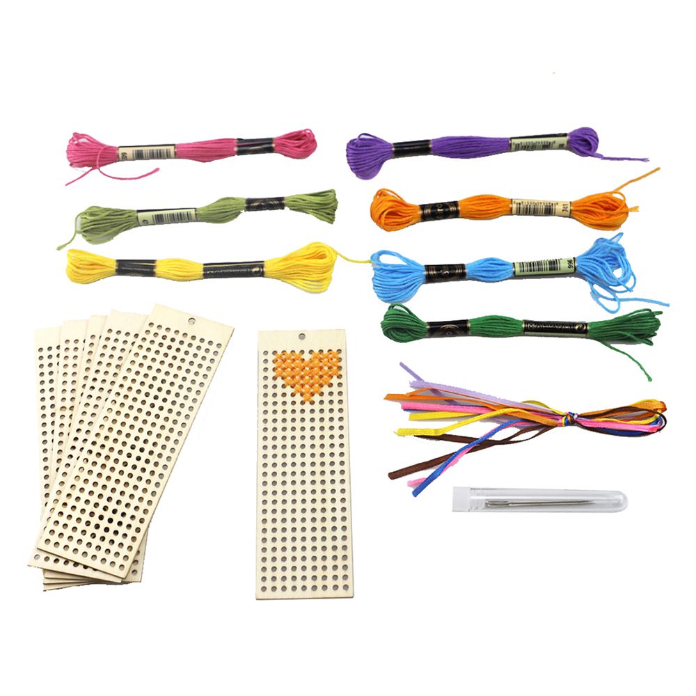 6Pcs Wooden Bookmark With Colour Embroidery Threads DIY