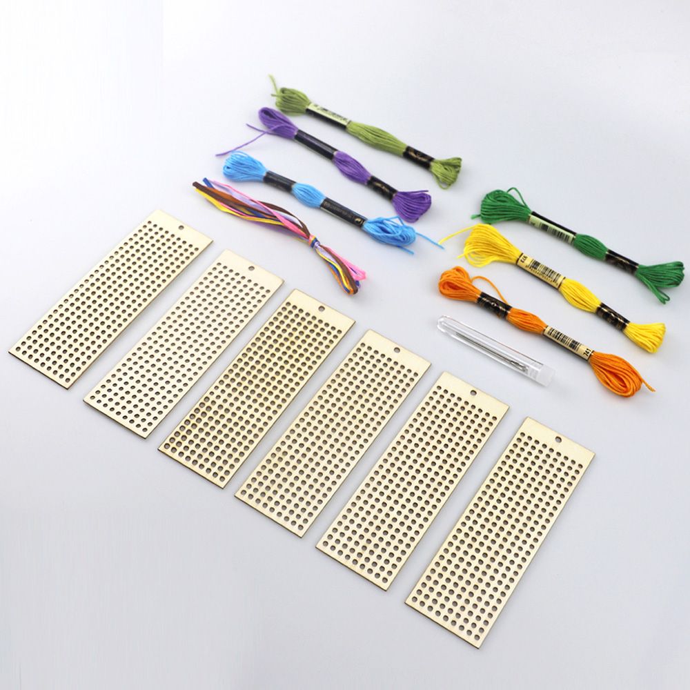 6Pcs Wooden Bookmark With Colour Embroidery Threads DIY
