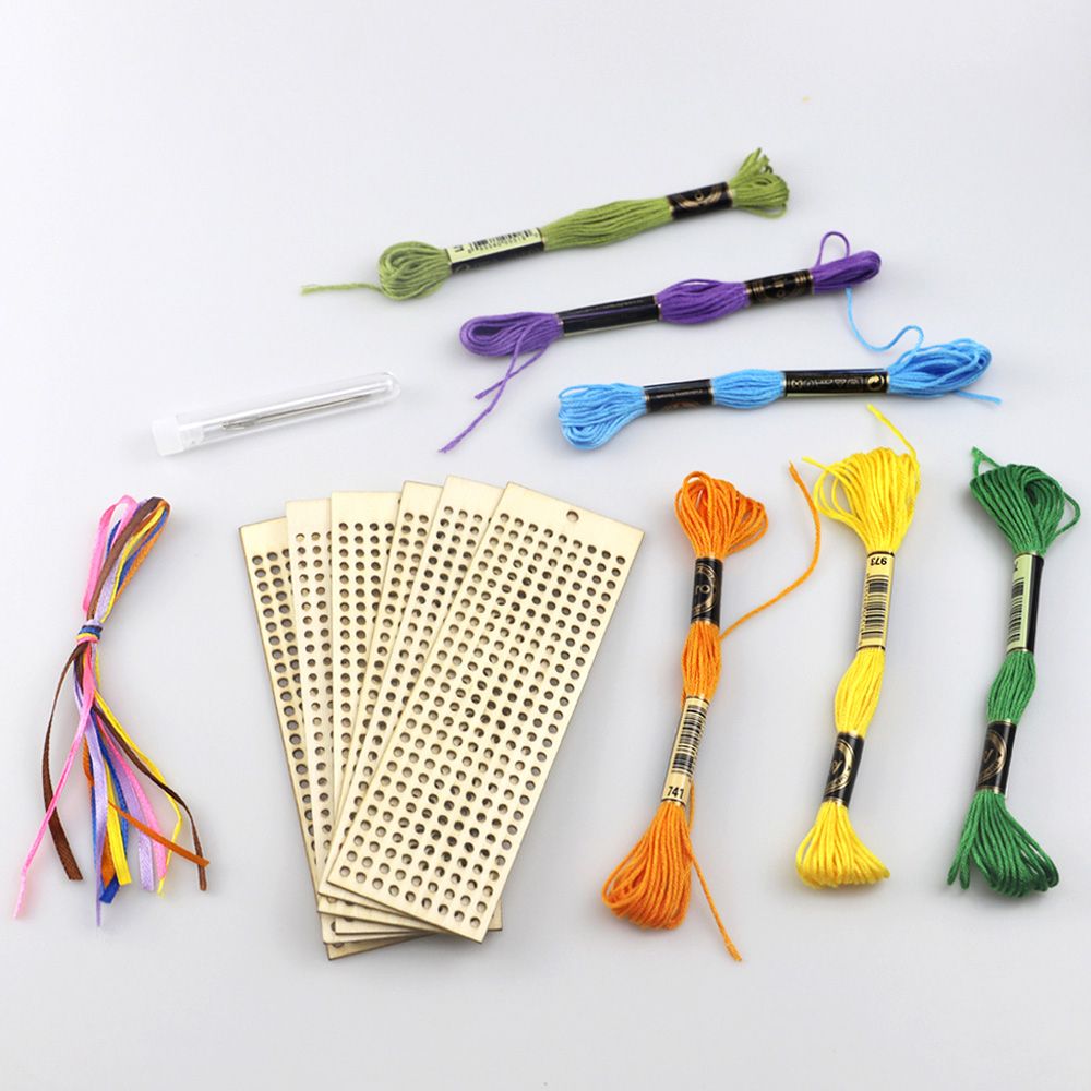 6Pcs Wooden Bookmark With Colour Embroidery Threads DIY
