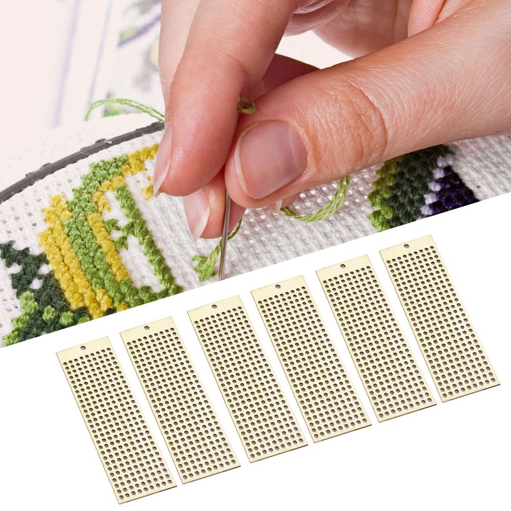 6Pcs Wooden Bookmark With Colour Embroidery Threads DIY