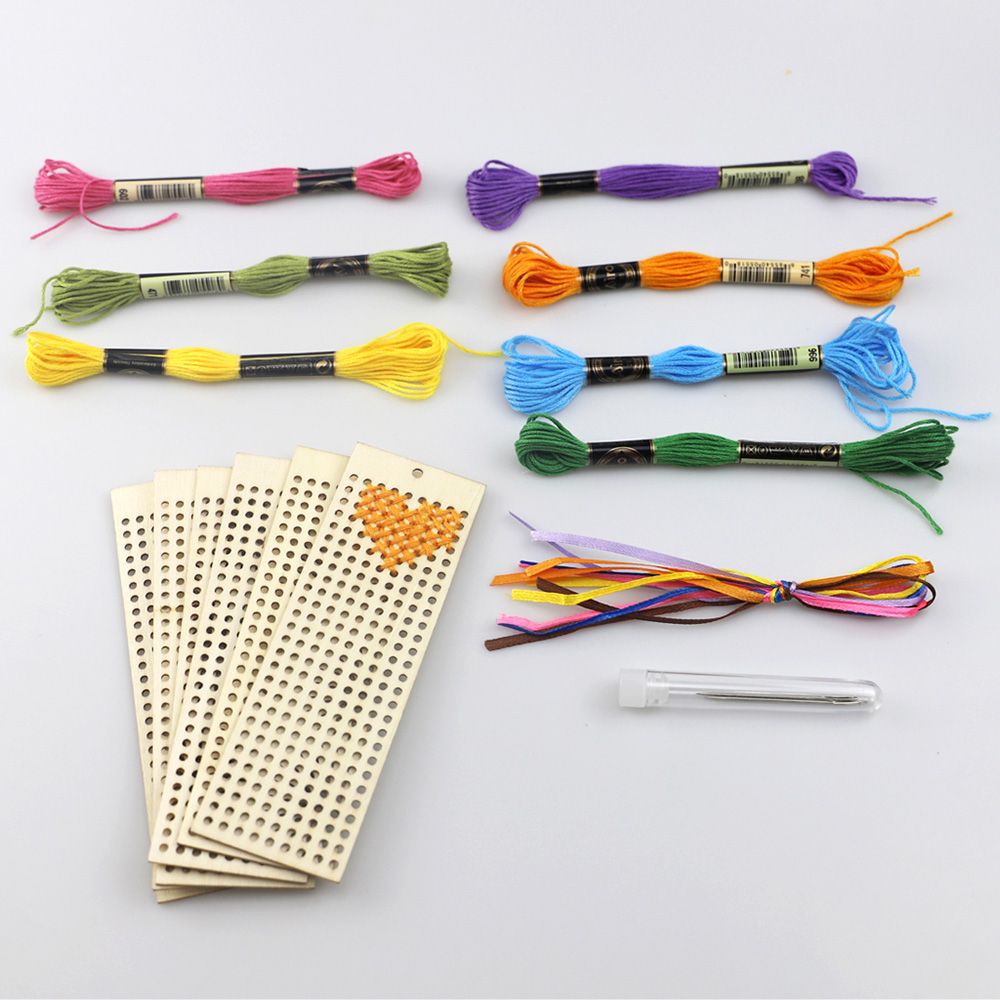 6Pcs Wooden Bookmark With Colour Embroidery Threads DIY