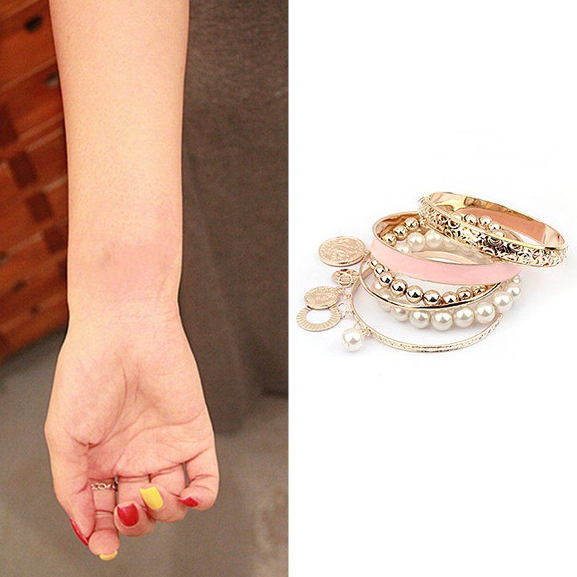 New Style Beautiful  Ular Fashion Design Pea  Hollow Multilayer Bra Elet-Pink
