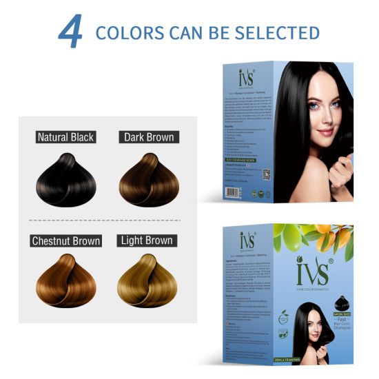 3 In 1 Hair Color Dye Shampoo Black (Shampoo-Conditioner-Darkening) X10 Sachets -BLACK