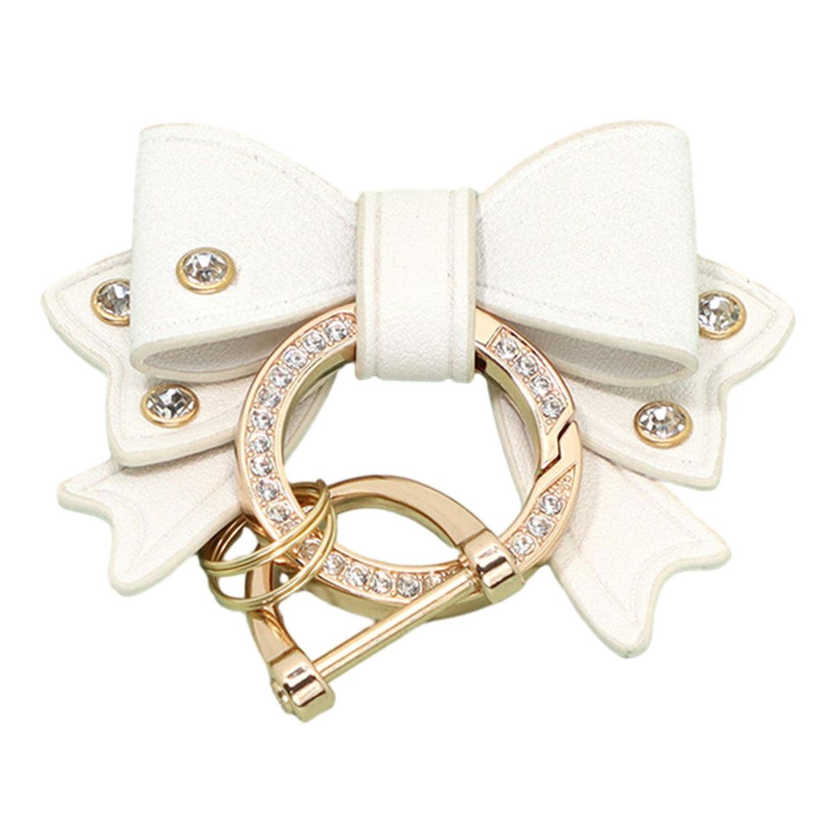 Bow-shaped Keychain Sparkling Bow Key Holder Elegant for Womens White