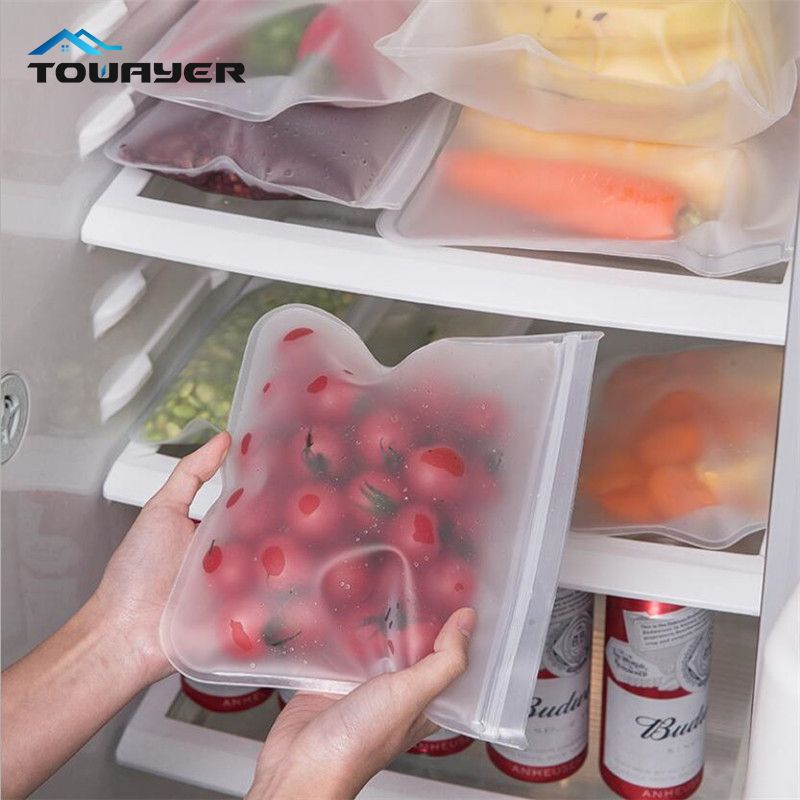 Food Storage Bags Silicone Food Storage Bags Transparent Ziplock Bags Reusable Stand Up Zipper Bag Closure Vacuum Storage Bags-12x21.5cm