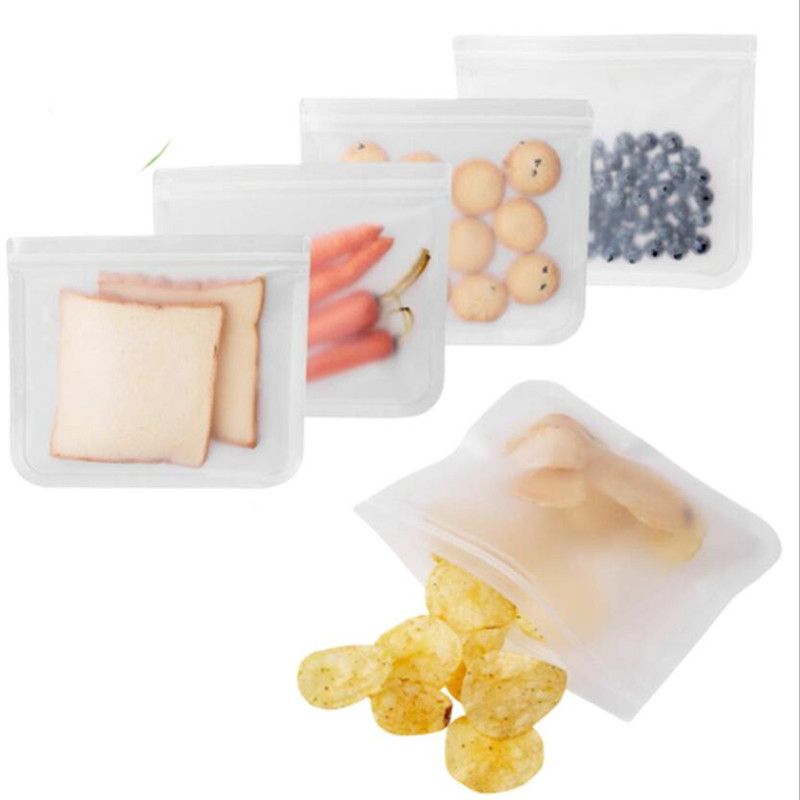 Food Storage Bags Silicone Food Storage Bags Transparent Ziplock Bags Reusable Stand Up Zipper Bag Closure Vacuum Storage Bags-12x21.5cm