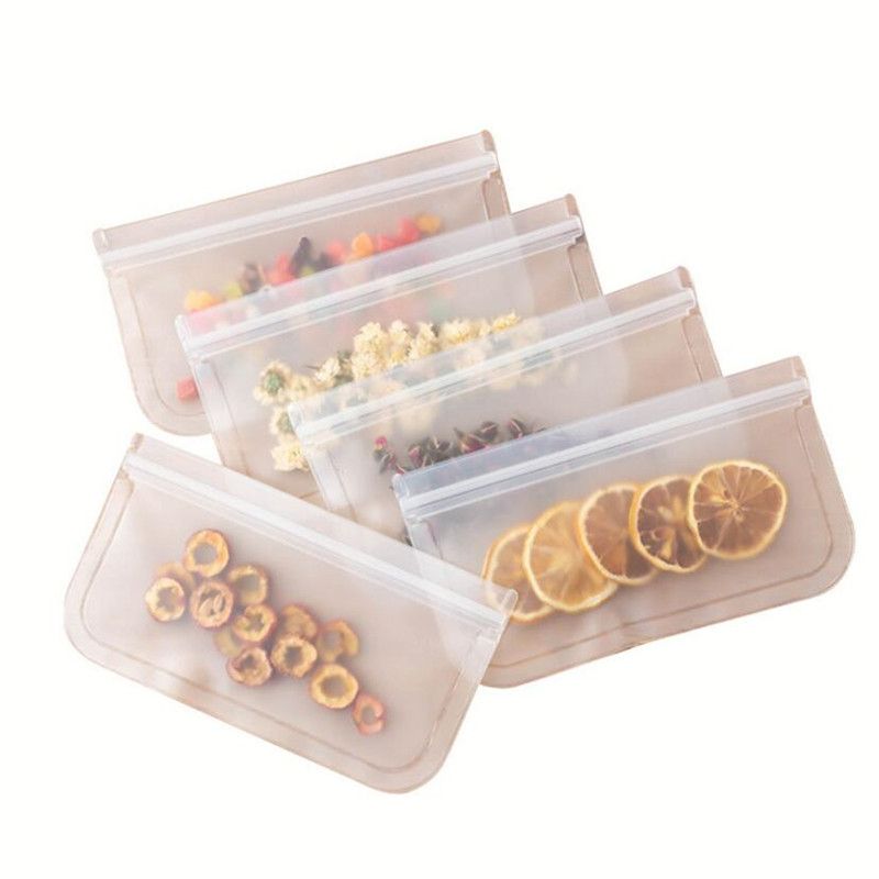 Food Storage Bags Silicone Food Storage Bags Transparent Ziplock Bags Reusable Stand Up Zipper Bag Closure Vacuum Storage Bags-12x21.5cm