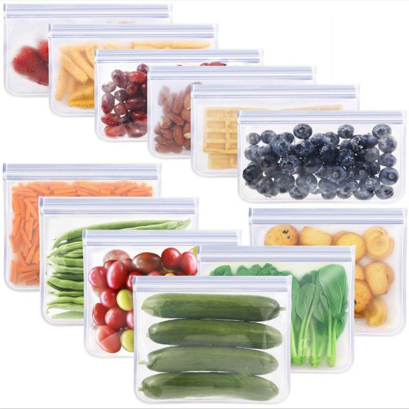 Food Storage Bags Silicone Food Storage Bags Transparent Ziplock Bags Reusable Stand Up Zipper Bag Closure Vacuum Storage Bags-12x21.5cm